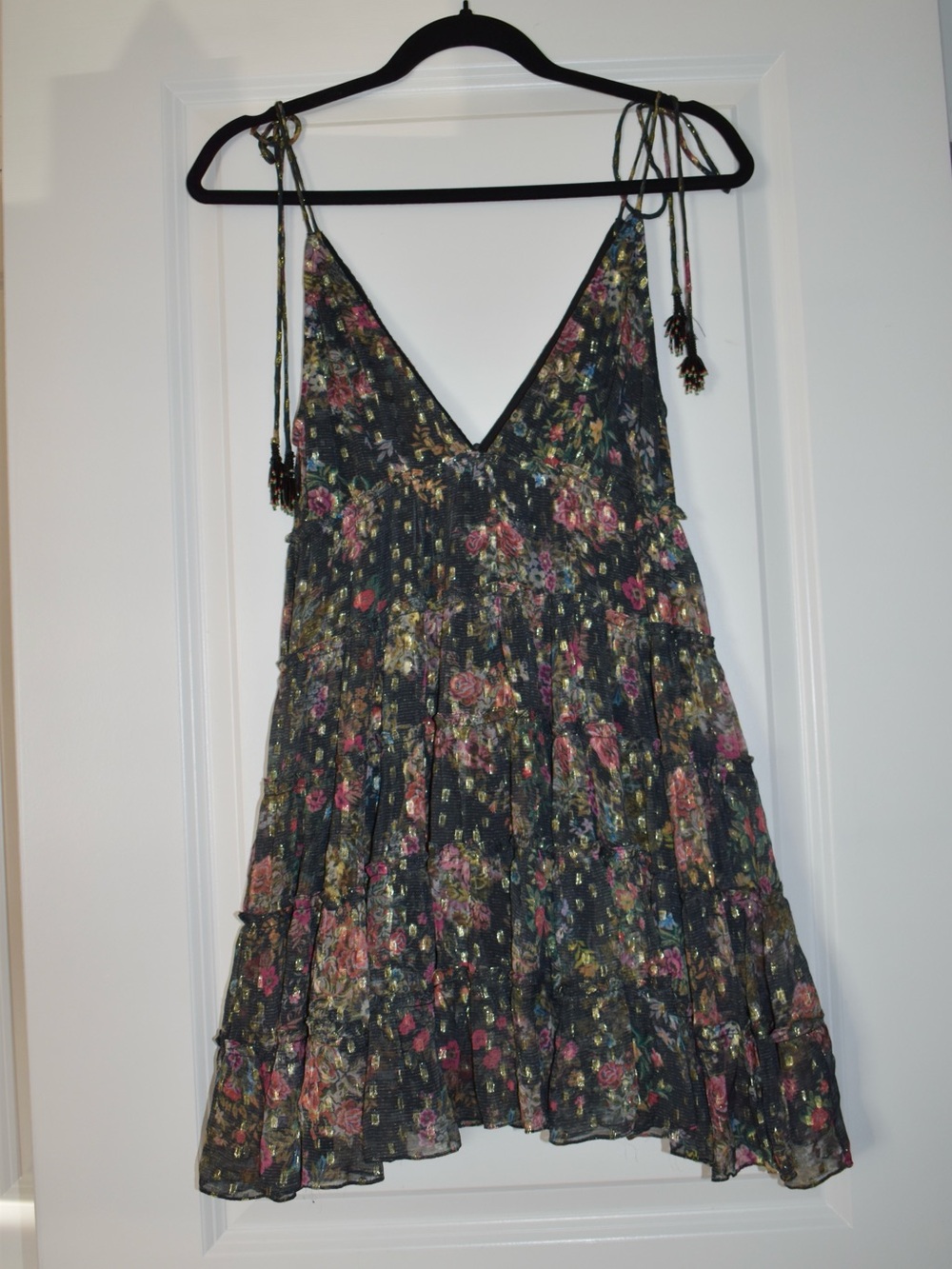 Floral, Flirty and Flowy Rococo Sand Jane Tier Mini Dress in Black size XS - Picture 2 of 7
